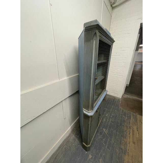Blue Vintage French Provincial Painted Corner Cabinet For Sale - Image 8 of 12