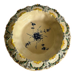 Antique Italian Nove Agostinelli & Dal Prà Majolica Floral Reticulated Centerpiece Bowl, C. 1920s–1930s For Sale
