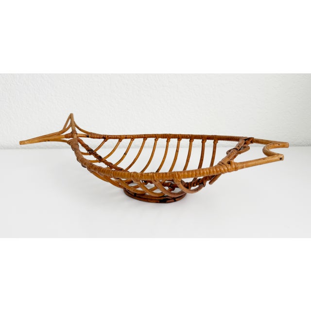 Brown 1950s Bamboo & Rattan Fish Basket For Sale - Image 8 of 9