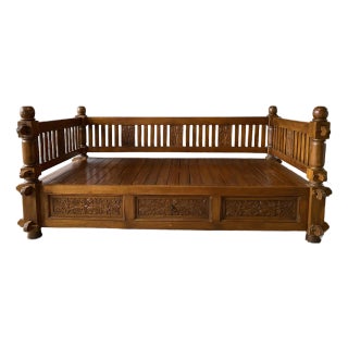 Vintage Javanese Indonesian Style Jati Wood Daybed Bench For Sale