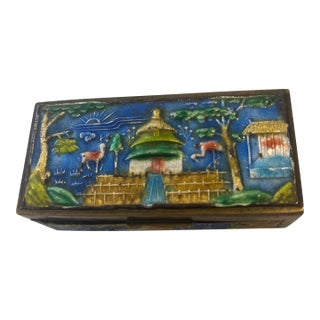 Antique Chinese Brass and Enamel Stamp Box Circa 1890 For Sale