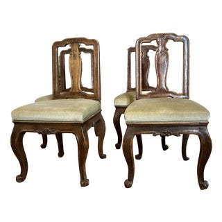Original Antique Baroque Chairs, Walnut, Circa 1760, Set of 4 For Sale