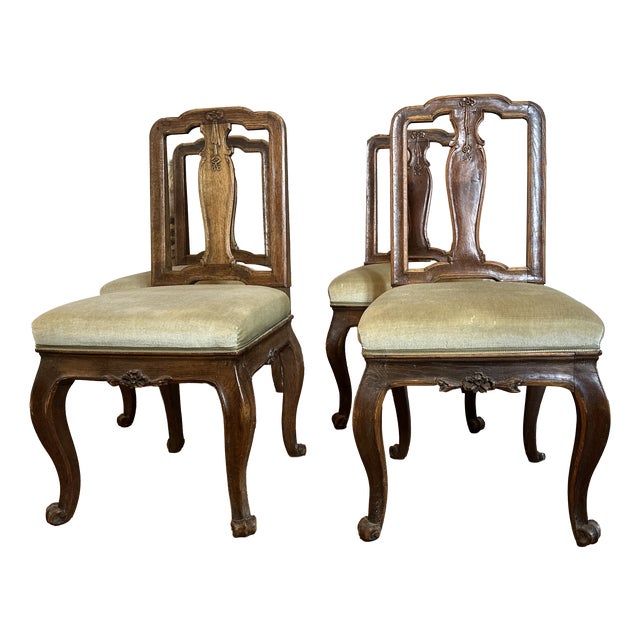 Original Antique Baroque Chairs, Walnut, Circa 1760, Set of 4 For Sale