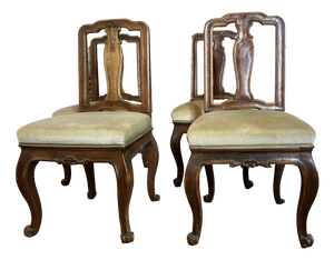 Original Antique Baroque Chairs, Walnut, Circa 1760, Set of 4