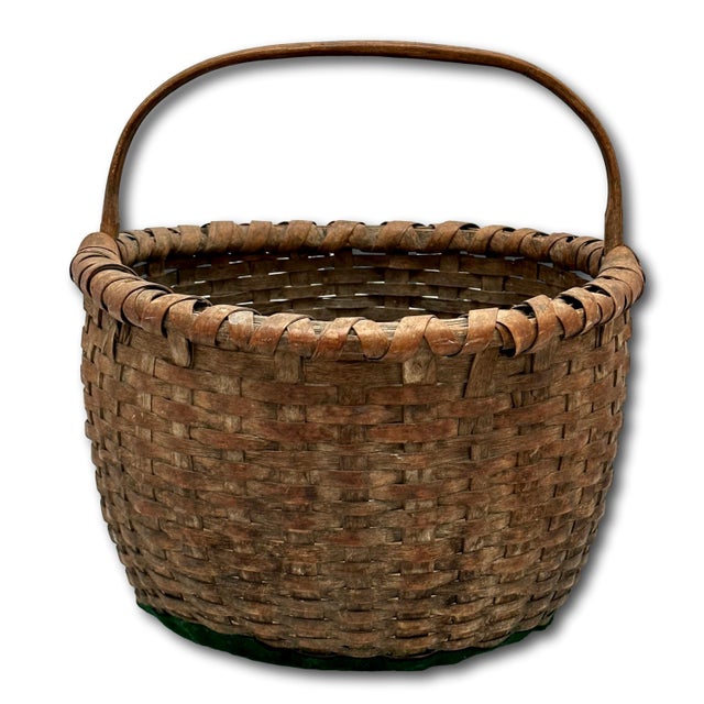 Antique Late 1800s American Heavy Gauge Hand Woven Ash Splint Utility Basket - Great Original Aged Patina For Sale In Boston - Image 6 of 12