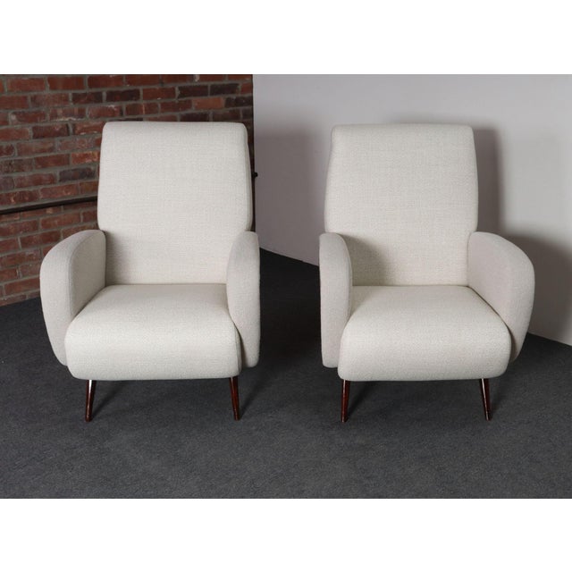 Pair of Italian Walnut and Gray and White Tweed Club Chairs After Marco Zanuso For Sale In New York - Image 6 of 18