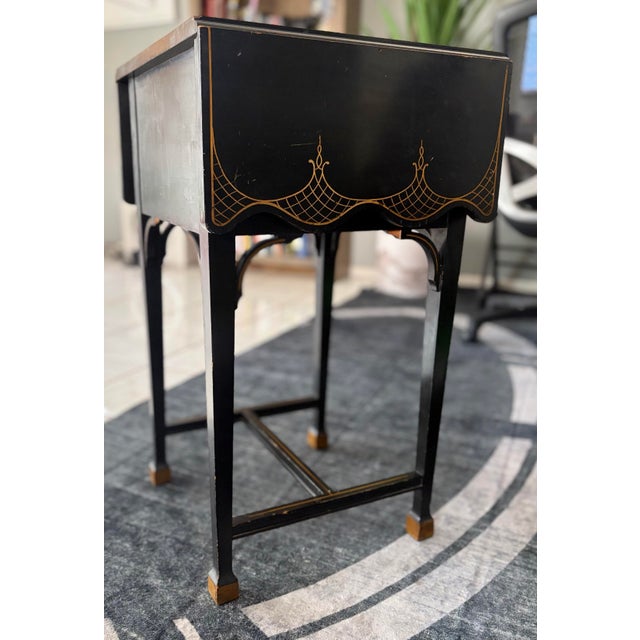 Chinoiserie Mid 20th Century Chinoiserie Hand-Painted Black & Gold Drop-Leaf Server For Sale - Image 3 of 12
