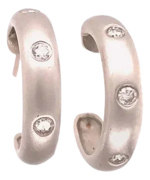 14 Karat White Gold Round Three Diamond Earrings