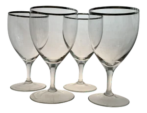 Vintage Crystal Platinum Edge Red Wine Stemware - Set of 4