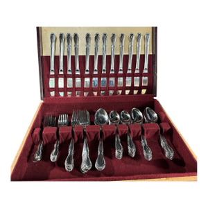 Vintage Ranmaru Stainless Floral & Scroll Decorated Flatware Silverware Set 12 Plus
