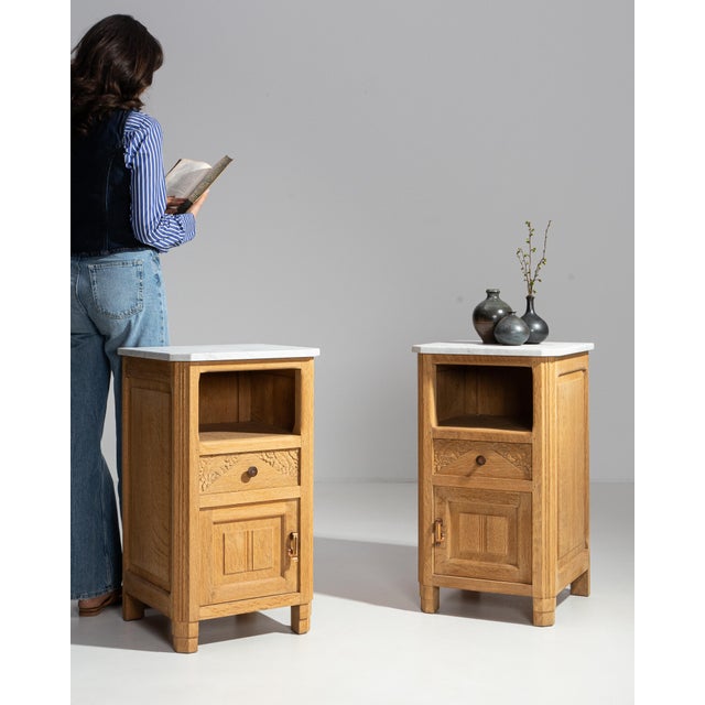 1920s Oak Art Deco Side Table With Marble Top For Sale - Image 16 of 18