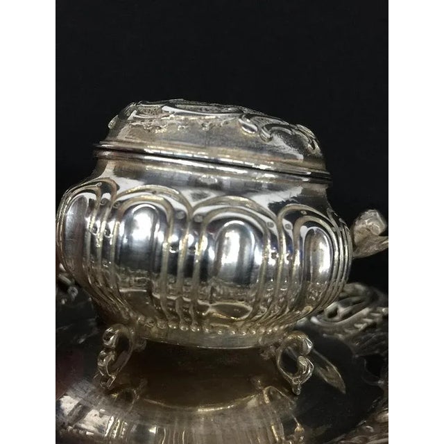 Silver Small Dutch Sword Marked Inkwell With a Scene of Houses and a Windmill For Sale - Image 6 of 11