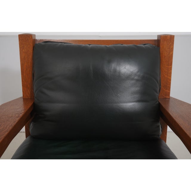 2000 - 2009 Stickley Eastwood Mission Oak Leather Chair With Ottoman For Sale - Image 5 of 18