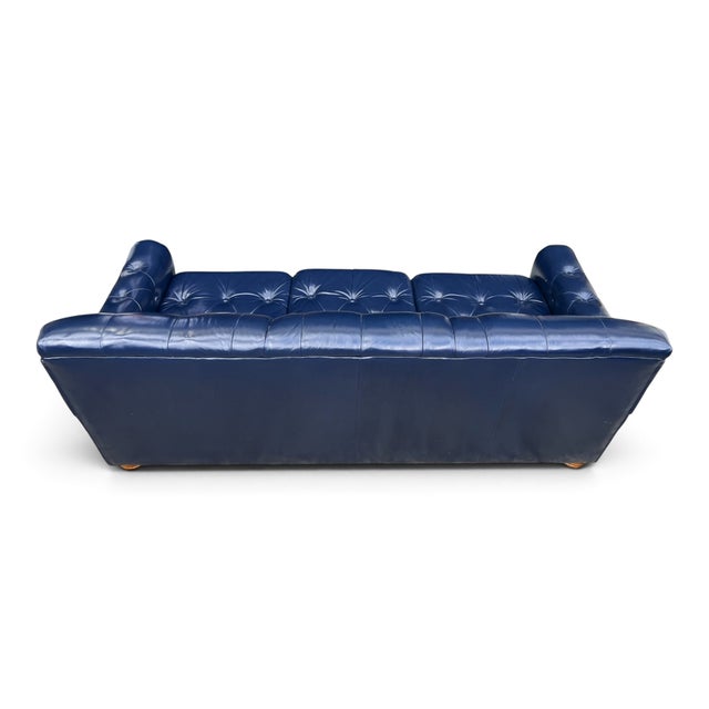1960s Hollywood Regency Navy Blue Button-Tufted Leather Sofa For Sale - Image 13 of 13