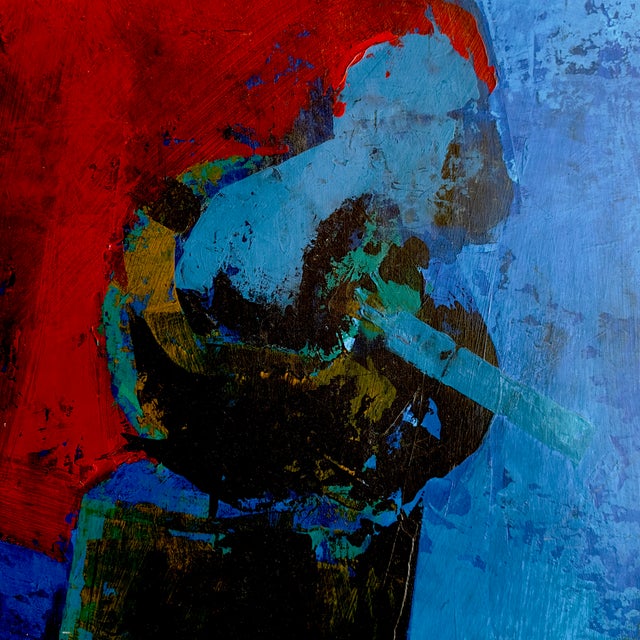 Metal Original Abstract Expressionist Oil on Board Painting, ‘Woodcarver’, Unsigned For Sale - Image 7 of 12