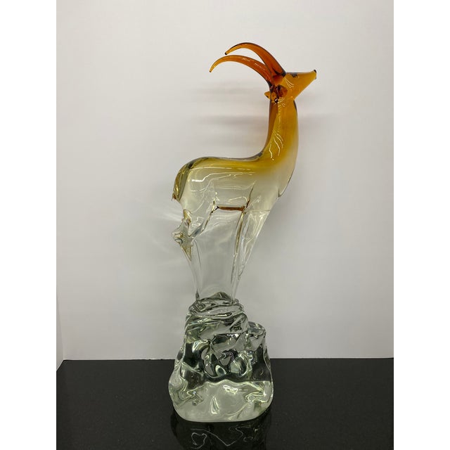 1950s Salviati Murano Hand Formed Italian Glass Red Amber Antelope For Sale - Image 9 of 12
