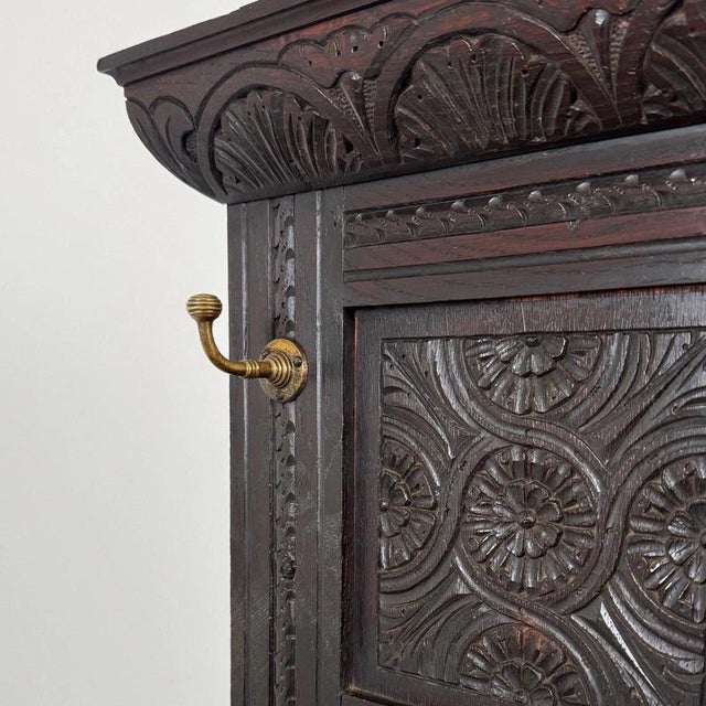 2000 - 2009 19th Century Antique English Victorian Carved Oak Hall Stand with Mirror For Sale - Image 5 of 12