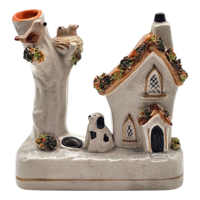 Antique Staffordshire Ceramic Figural Cottage House Smoker 5" For Sale