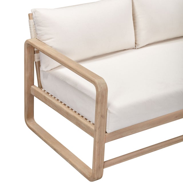 Wood Palata Cream Performance Fabric Outdoor Sofa For Sale - Image 7 of 9