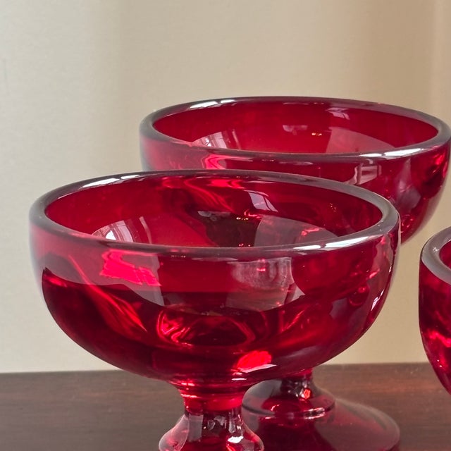 1960s Ruby Red Coupe Glasses - Set of 5 For Sale - Image 10 of 11