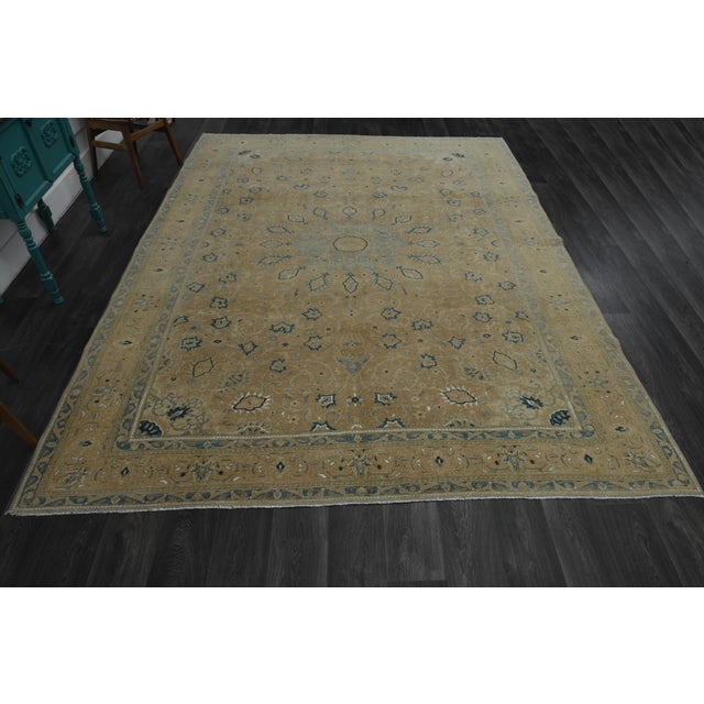 Vintage Persian Hand-Knotted rug is a semi- vintage oversize area rug.'70s Eastern region of Middle East's unique rug is...
