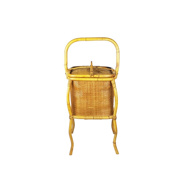 Mid-Century Italian Rush and Rattan Work Basket, 1950s For Sale - Image 3 of 11