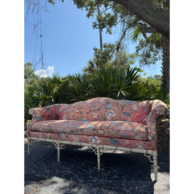 Hickory Chair Furniture Company Vintage Hickory Chair Mark Hampton Collection Camelback Floral Upholstered Sofa For Sale - Image 4 of 12