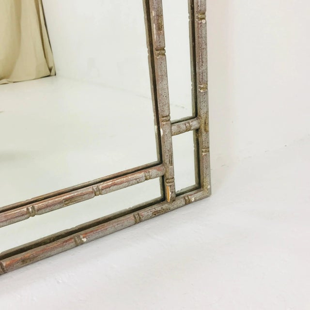 Mid 20th Century Faux Silver Leaf Greek Key Mirror For Sale - Image 5 of 6