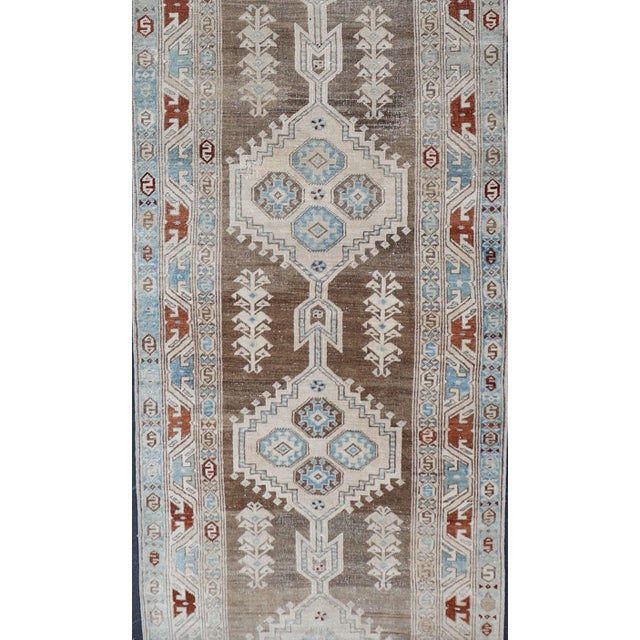 Antique Heriz Persian long runner with multi-medallion and geometric design from Persia, rug EMA-7568 , country of origin...