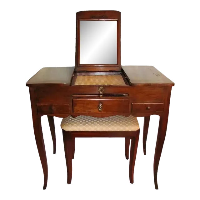 Antique French Louis XV Walnut Dressing Table 18th Century - Set of 2 For Sale