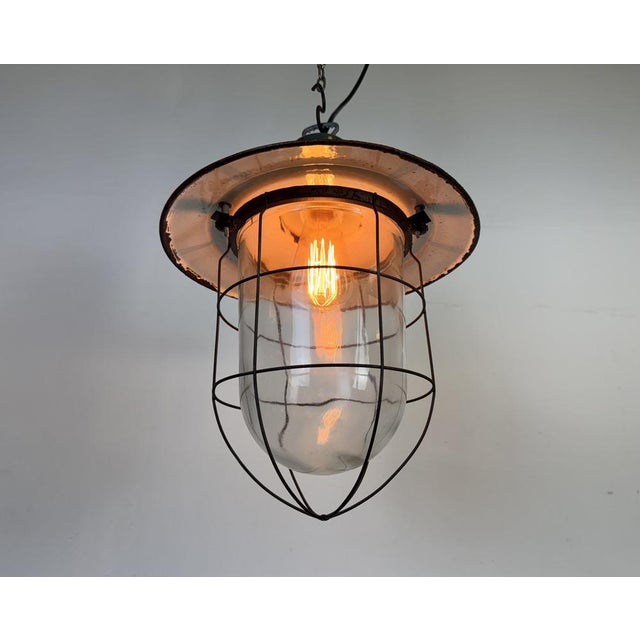 Industrial Green Enamel Cage Pendant Light, 1960s For Sale - Image 17 of 18