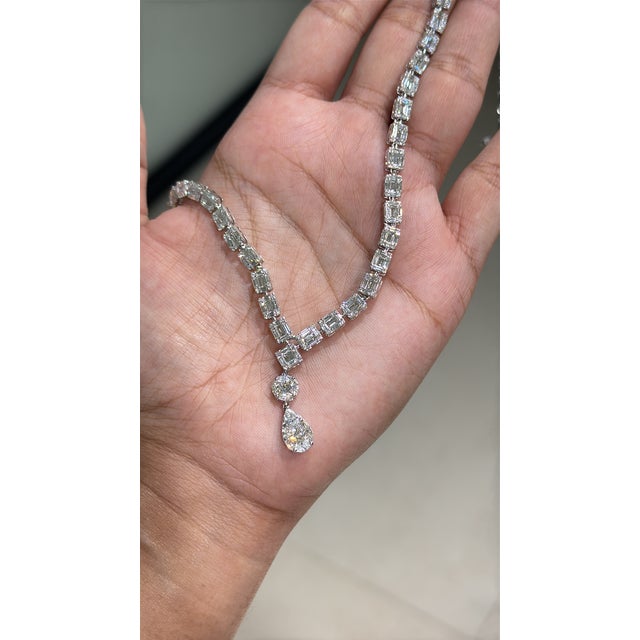Luxury 6.24 Carat Diamond Tennis Y Necklace in 18k White Gold For Sale In New York - Image 6 of 16