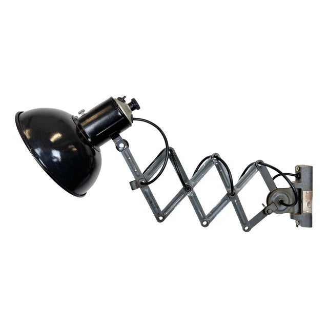 Industrial Black Enamel Scissor Wall Lamp, 1950s For Sale