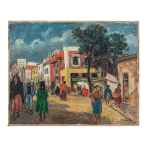 Albert Abramovitz, Street Scene Oil Painting Circa 1930s Albert Abramovitz Wpa Artist Mexican Town