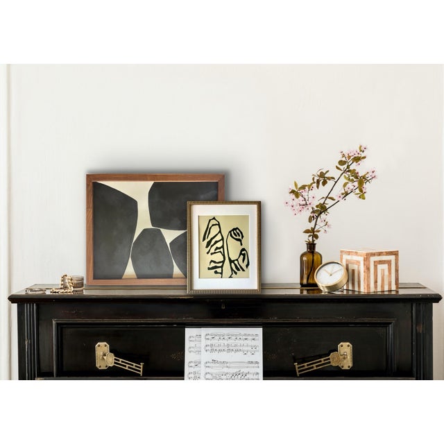 Original abstract botanical painting on French rag paper. Framed in a gold texture locally crafted frame. Framed behind...