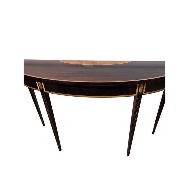 1980s Stickley Federal Style Demilune Mahogany Inlaid Yew Wood Hall Console Table For Sale In Philadelphia - Image 6 of 18