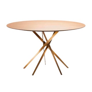 IKI Table with Gold Lacquered Base & Oak Veneer Top by Marco Zanuso Jr. for Adentro For Sale