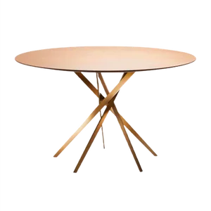 IKI Table with Gold Lacquered Base & Oak Veneer Top by Marco Zanuso Jr. for Adentro