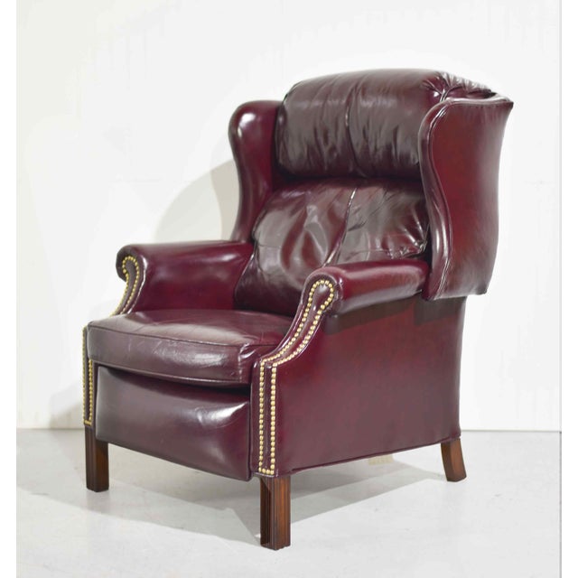 Traditional Vintage Traditional Oxblood Leather Wingback Reclining Library Chair by Bradington Young For Sale - Image 3 of 15