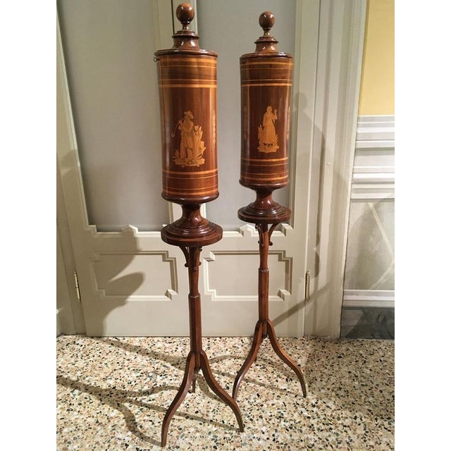 Venetian Inlaid Walnut Tobacco Boxes on Stands, Set of 2 For Sale - Image 5 of 18