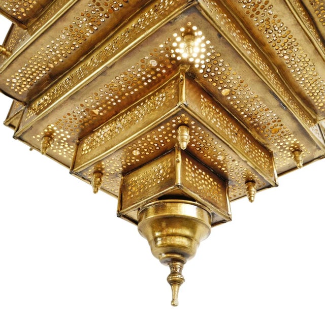 Moroccan Vintage Brass Pyramid Dot Pendant Light Medium For Sale - Image 3 of 6