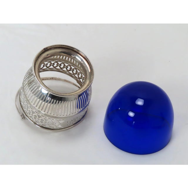 Antique Edwardian Sterling Silver With Cobalt Glass Nuts & Candy Basket For Sale - Image 10 of 13