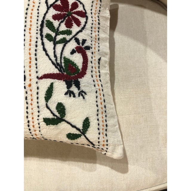 Green & Red Embroidery Indian Long Bolster Pillow For Sale - Image 4 of 5