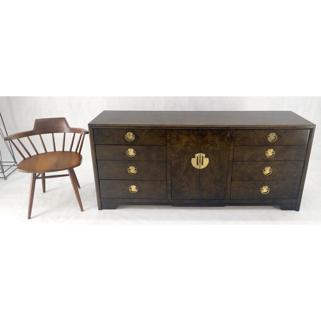 Thomasville Burl Wood Brass Hardware 2 Doors Compartment 68" Long Dresser Credenza MINT! For Sale - Image 4 of 14