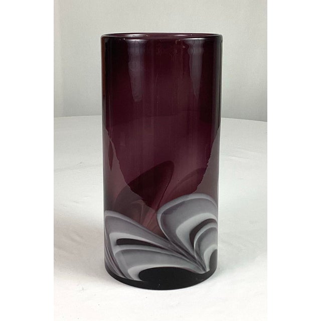 1960s Modern Cylinder Vase in a Light Purple With a White Swirl at the Base For Sale - Image 4 of 6