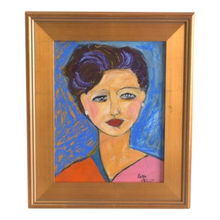 Woman Portrait Painting by the Talented Ruth Arenz Including the Antiqued Gold Wood Frame For Sale