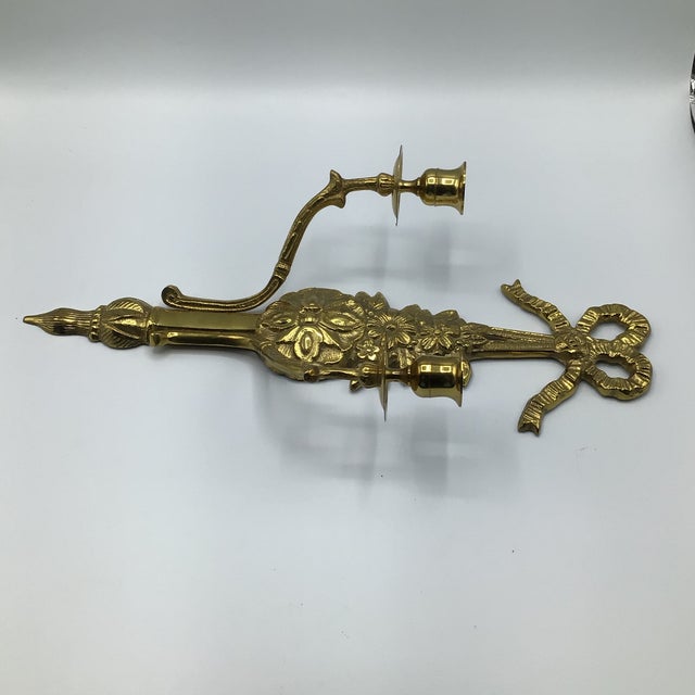 Brass Vintage Solid Brass Double Arm French Style Candle Wall Sconces - A Pair For Sale - Image 8 of 12
