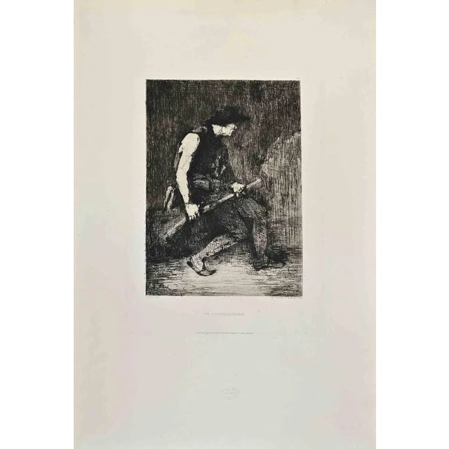 Un Contrebandier is a black and white etching realized by Théodule Ribot (1823-1891) in 1870s. Titled in the lower. Image...