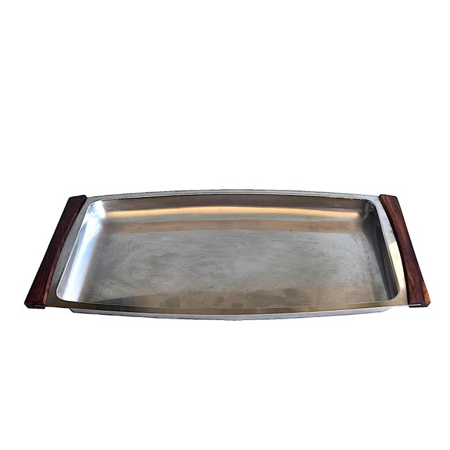 1960s Stelton Denmark Stainless Steel Tray With Rosewood Handles Designed by Arne Jacobsen For Sale - Image 11 of 12