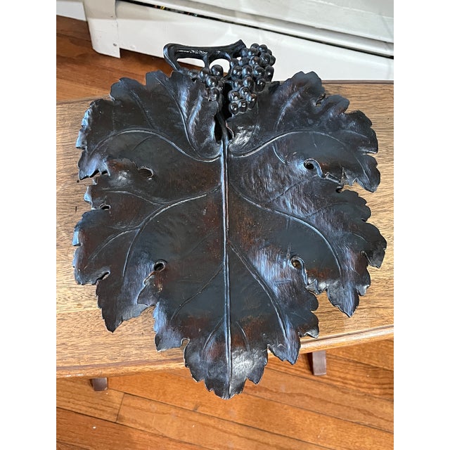 Oxblood Red 1910s American Art Nouveau Carved Mahogany Grape Leaf Tray by E. Kopriwa Co. For Sale - Image 8 of 12